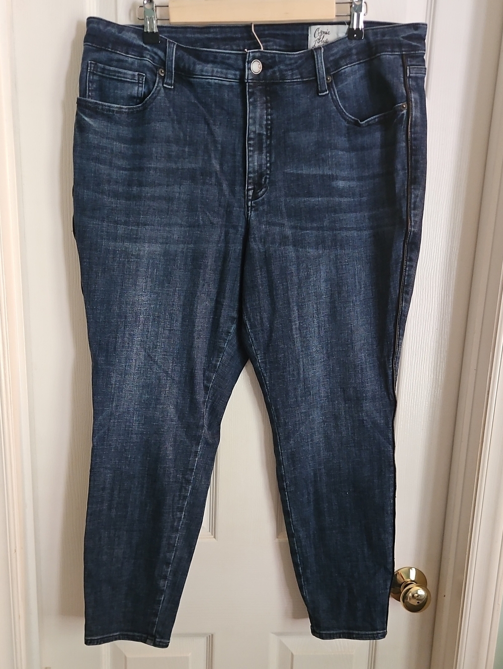 Women's Dark Indigo Cropped Ankle Jeans 18 W Great Stretch, Blk Trim Line